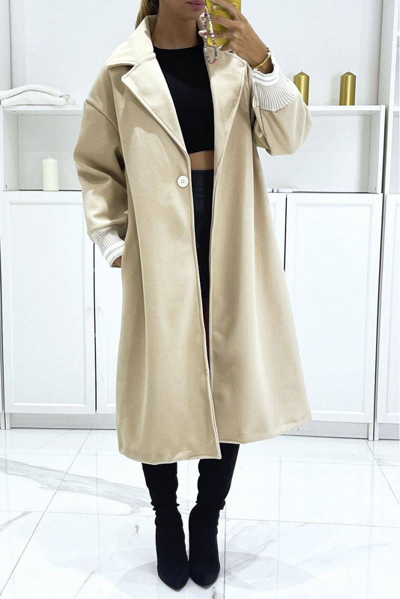 Ultra soft beige 3/4 teddy coat with tight sleeves - 2