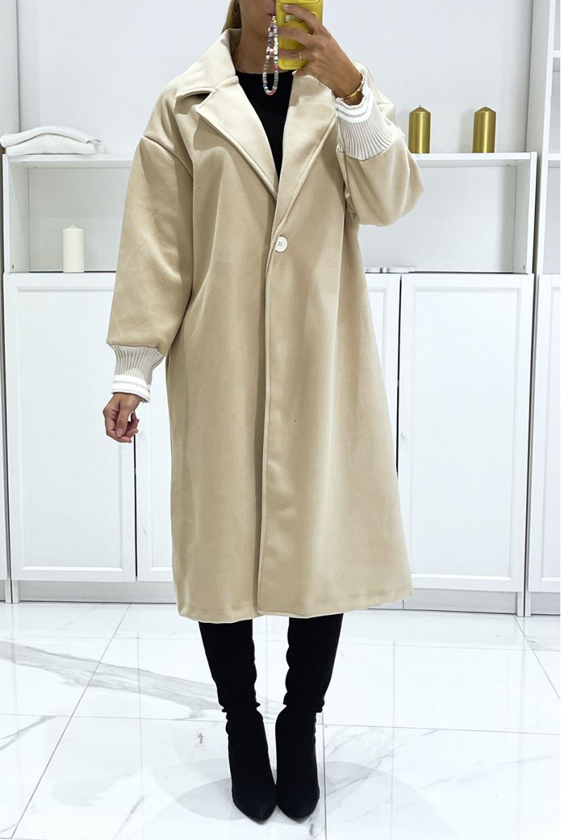 Ultra soft beige 3/4 teddy coat with tight sleeves - 3
