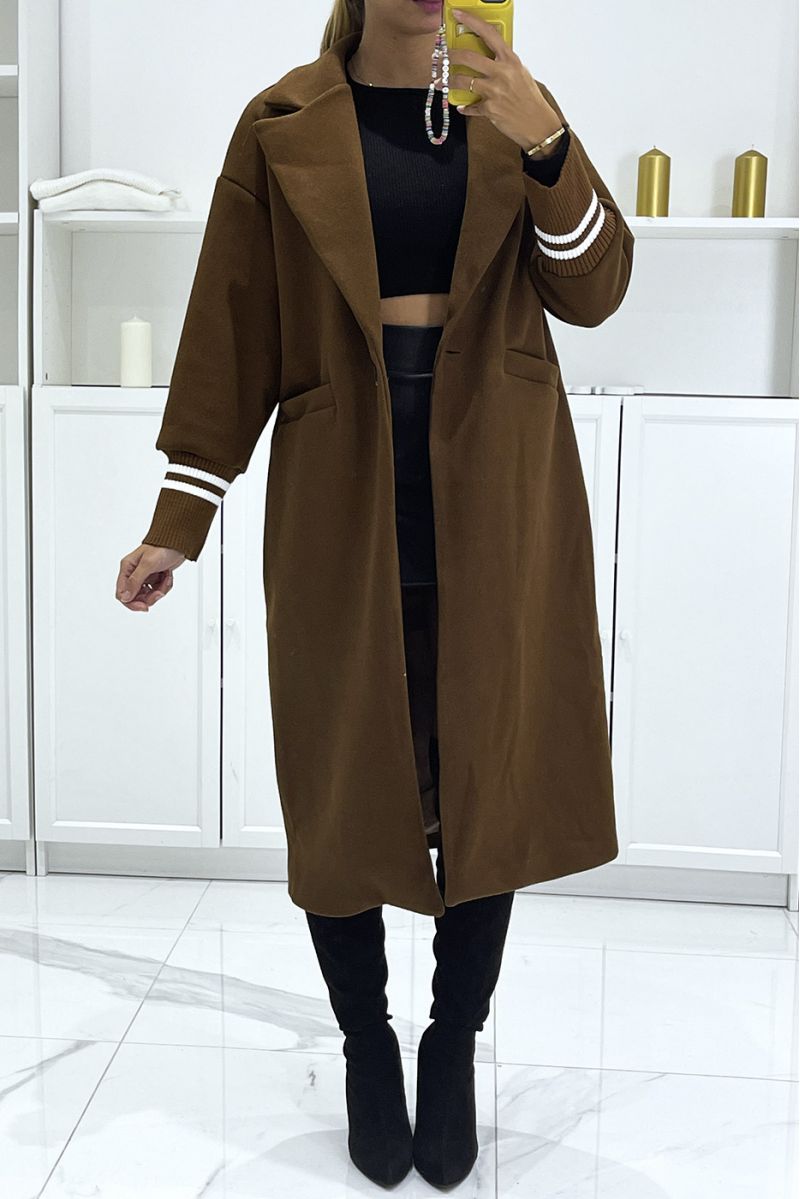 Ultra soft chocolate 3/4 teddy coat with tight sleeves - 1