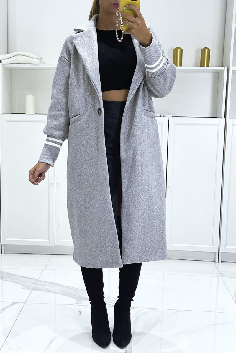 Ultra soft gray 3/4 teddy coat with tight sleeves - 1