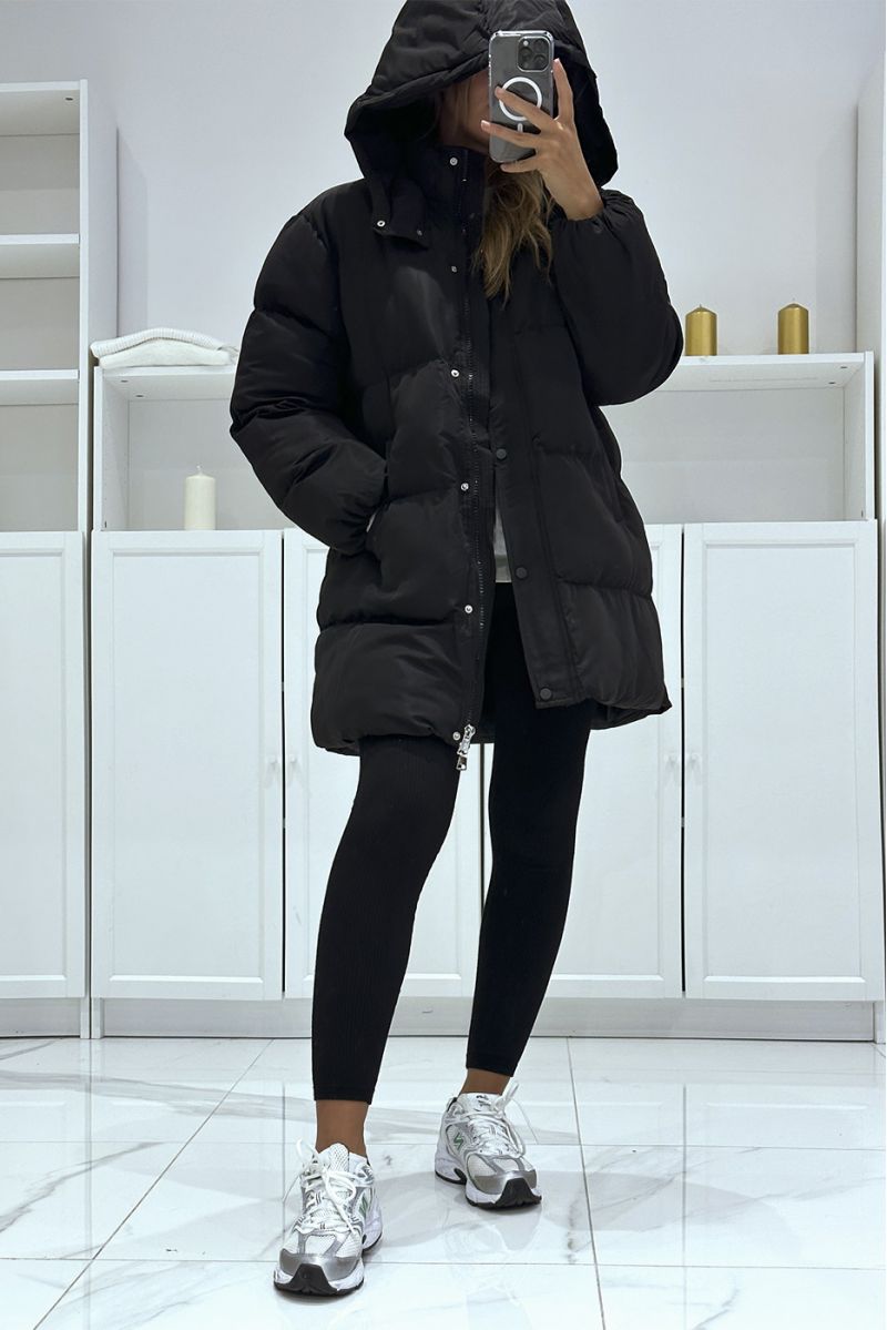 Black bomber jacket with hood   - 1