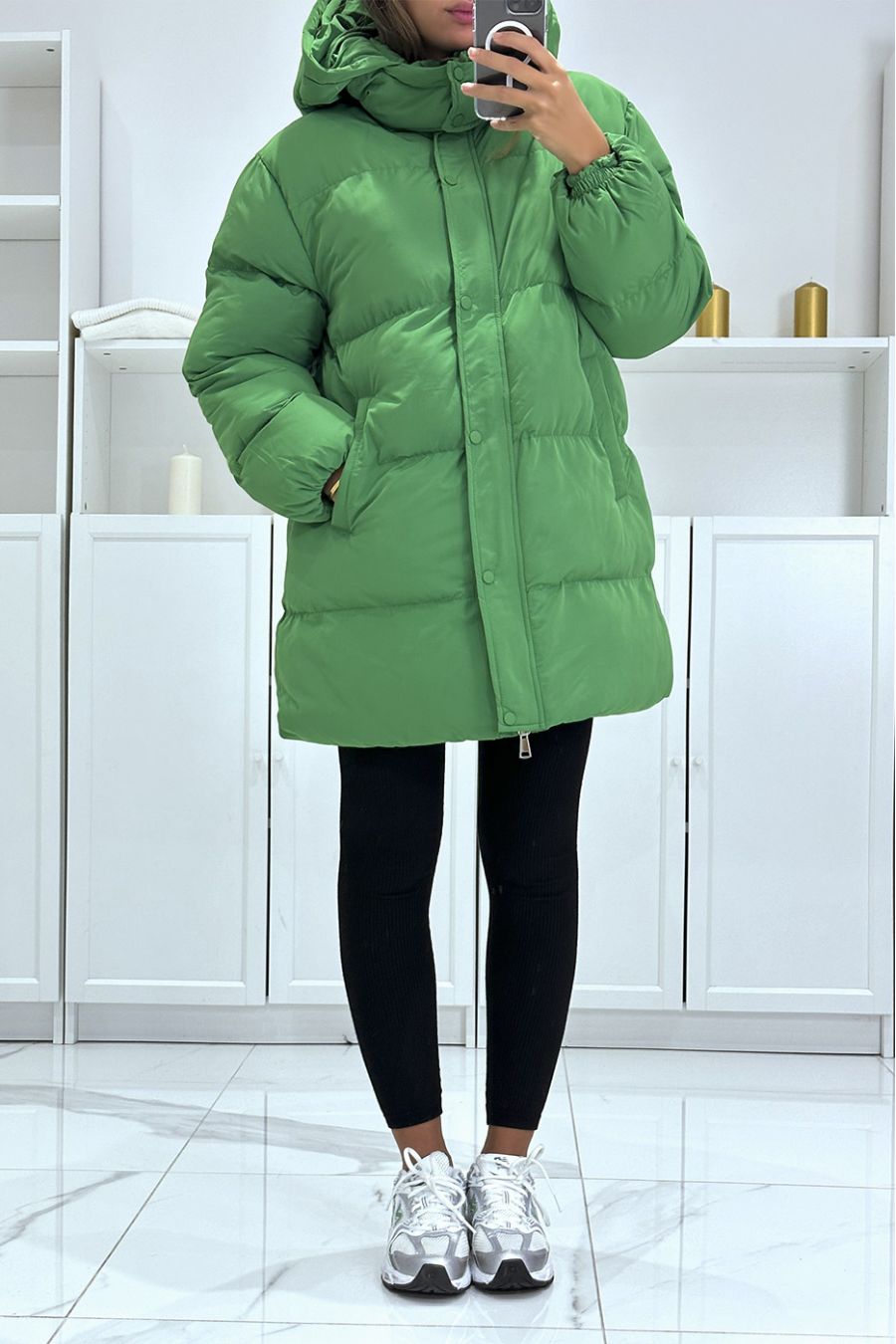Green bomber jacket with hood   - 3