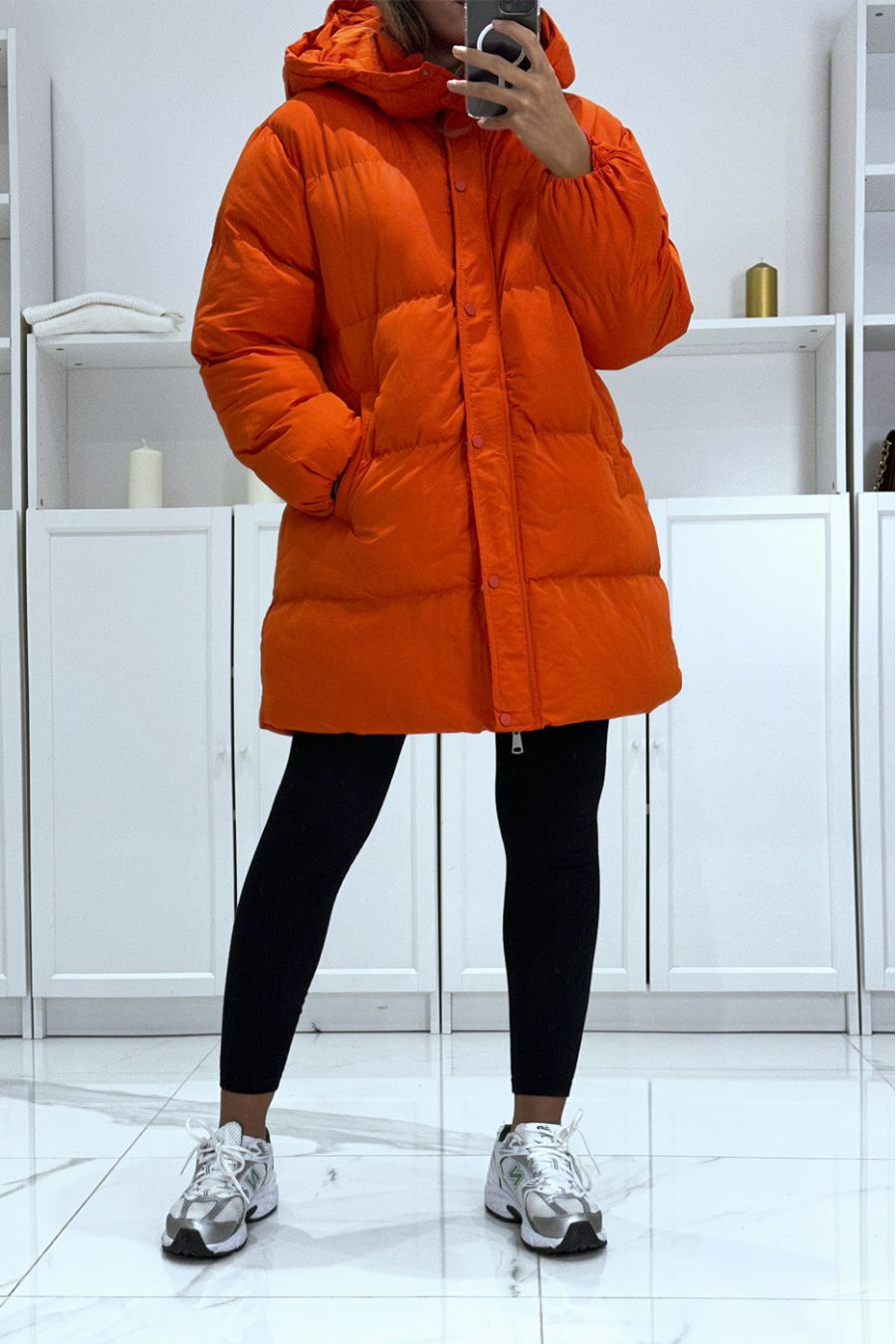 Orange bomber jacket with hood   - 1