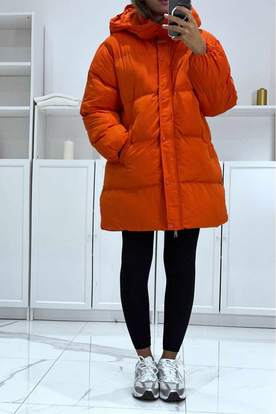 Orange bomber jacket with hood   - 2