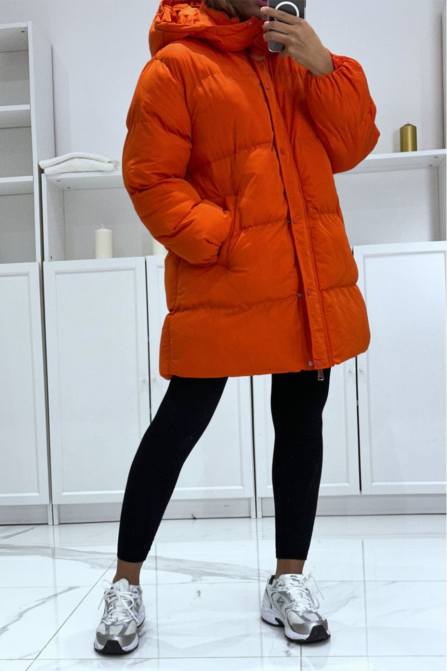 Orange bomber jacket with hood   - 3