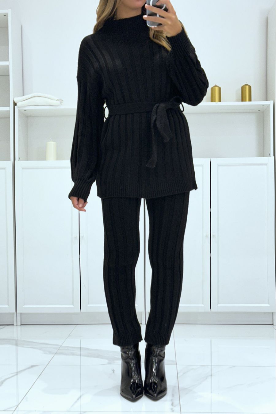 Ensemble Jogging 2 Pièces Femme - Pull Tricoté Ample + Pantalon Large - Survêtement Tendance Décontracté