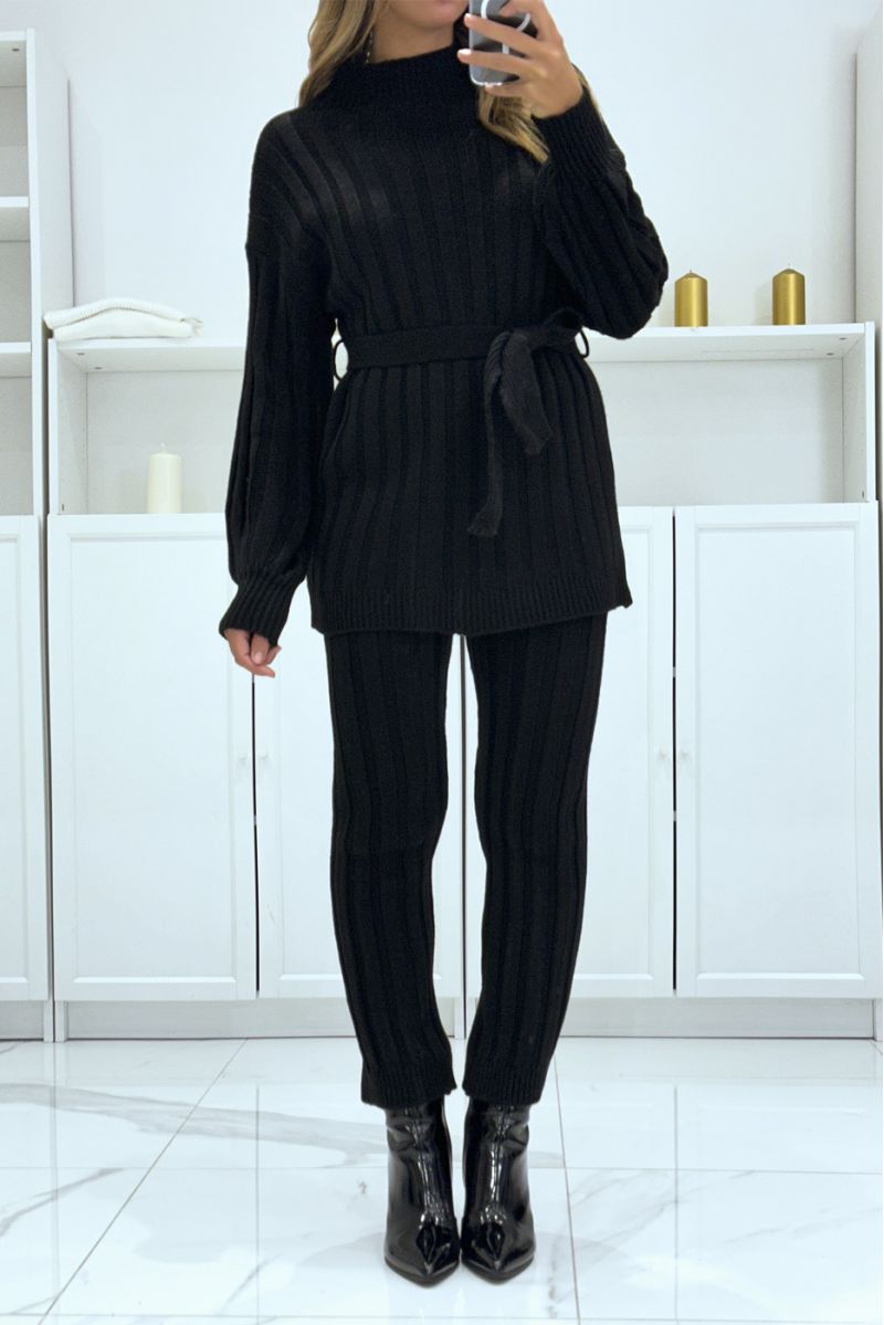 Set van trui met hoge hals en zwarte gebreide broek, erg warm voor de winter - 1 Set van trui met hoge hals en zwarte gebreide broek, erg warm voor de winter - 1