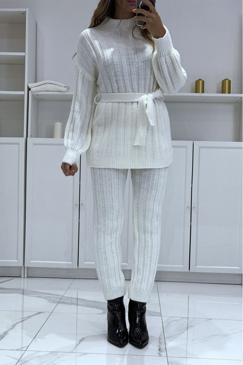 Set of high neck sweater and white knit pants, very warm for winter - 4 Set of high neck sweater and white knit pants, very warm for winter - 4