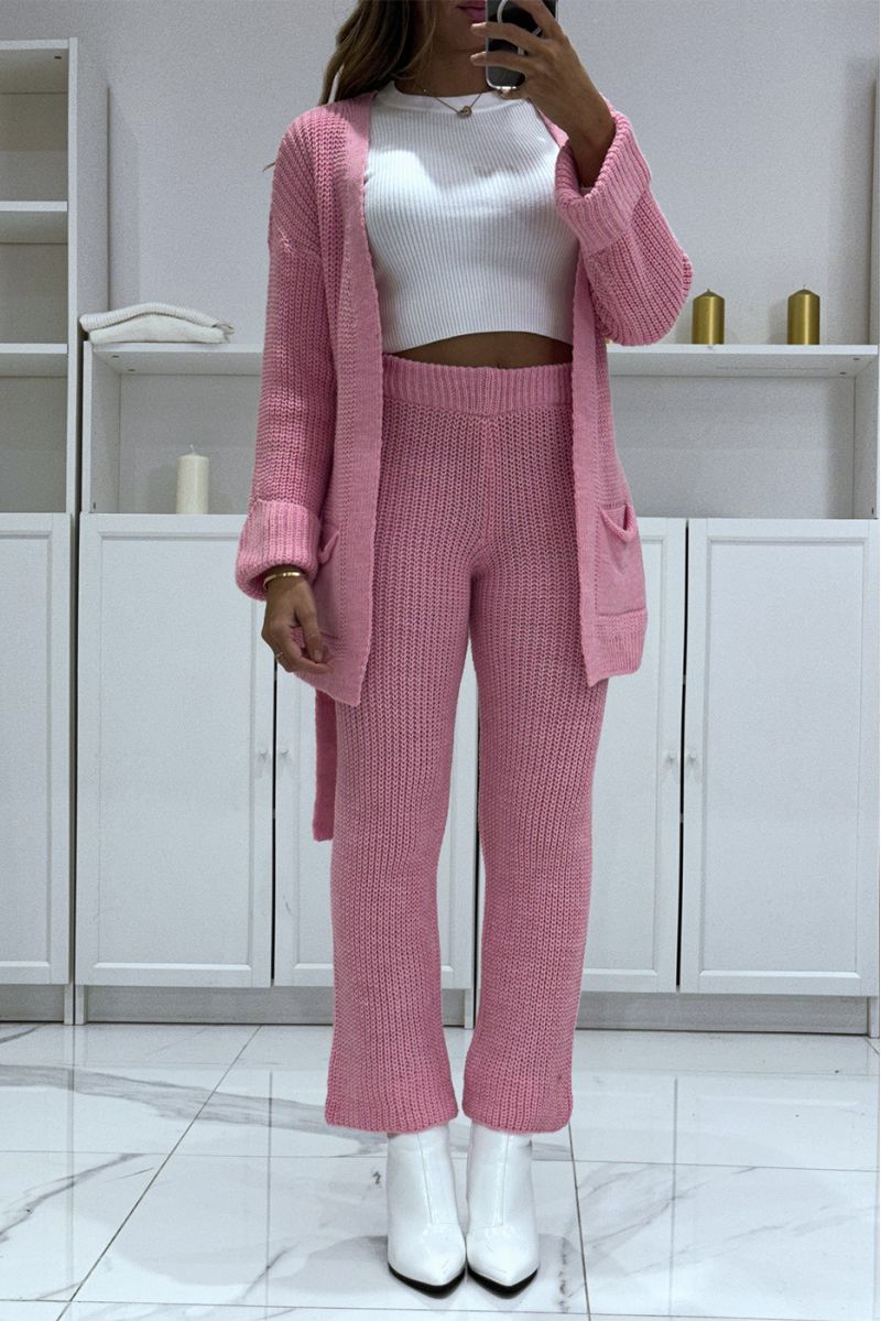 Roze gebreid vest en broek set, erg warm voor de winter - 5 Roze gebreid vest en broek set, erg warm voor de winter - 5