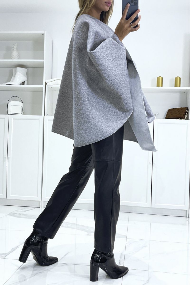 Oversized gray poncho with adjustable closure - 2