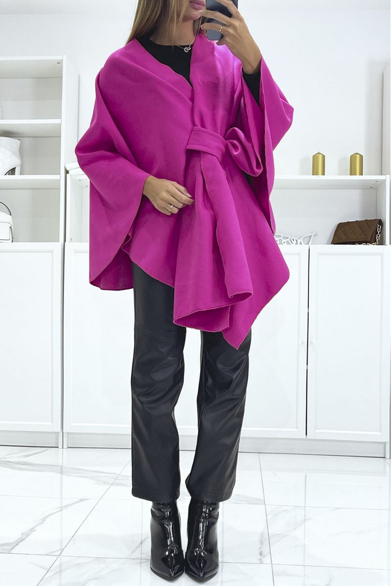 Oversized fuchsia poncho with adjustable closure - 2