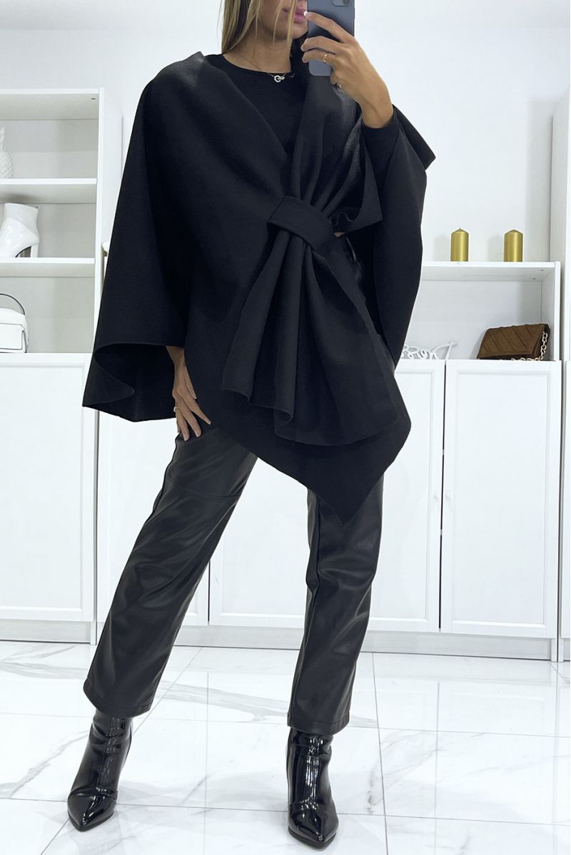 Oversized black poncho with adjustable closure - 2