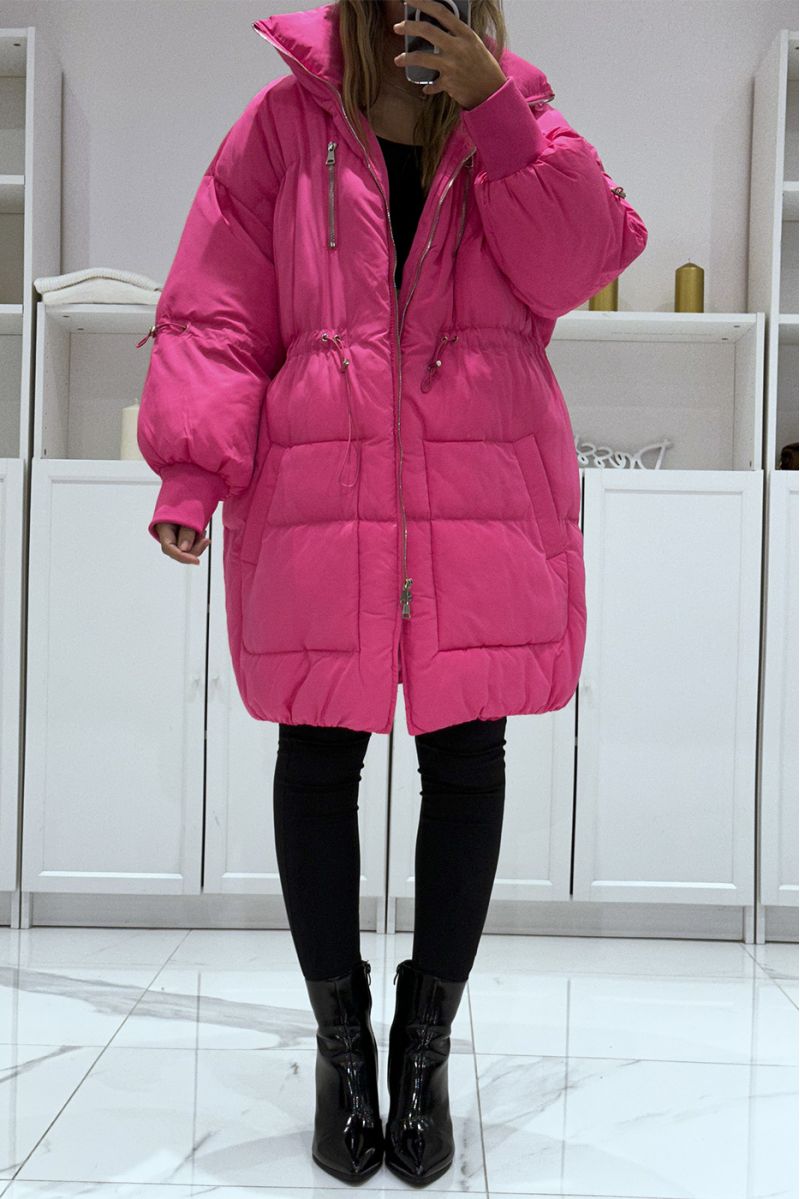 Fuchsia parachute-style padded jacket with large collar and drawstring - 5