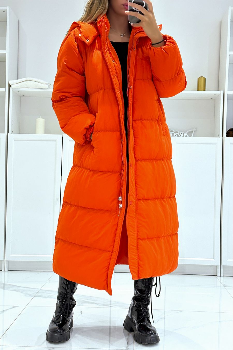 long down coat red