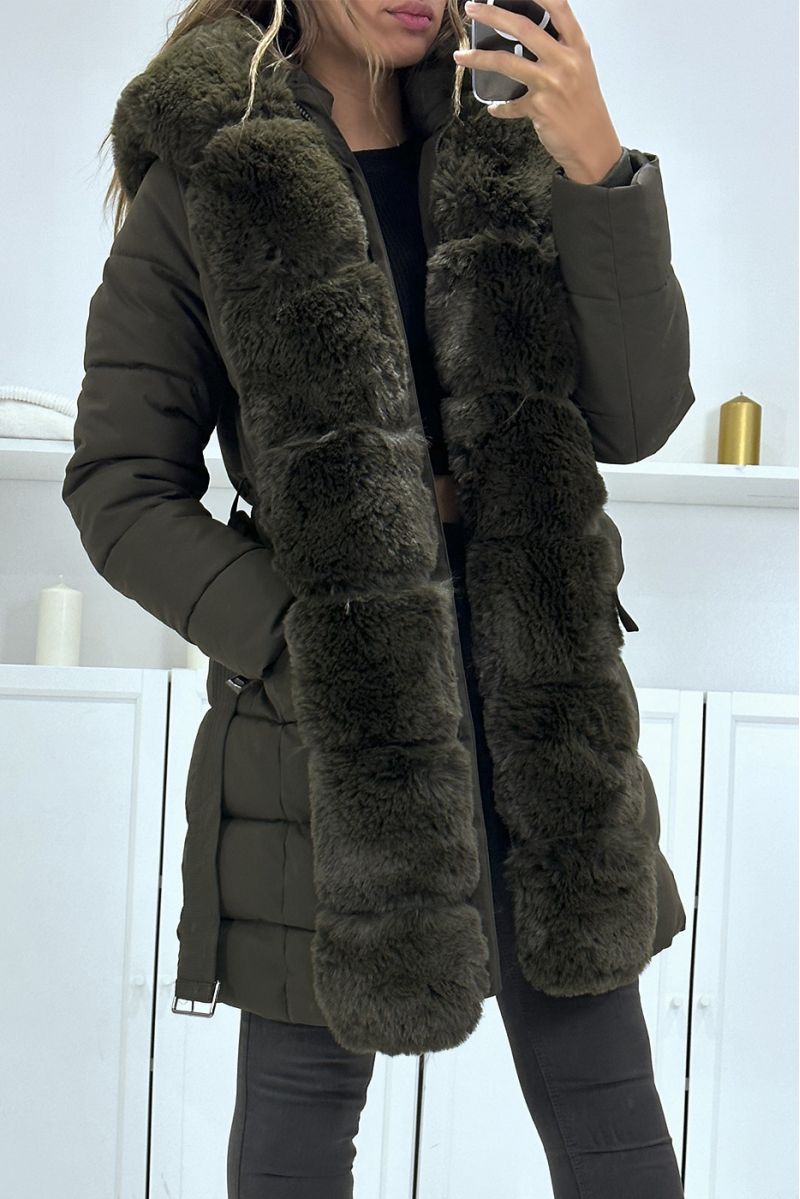 Large size: Khaki parka with large hood and fur belt, Russian style - 1