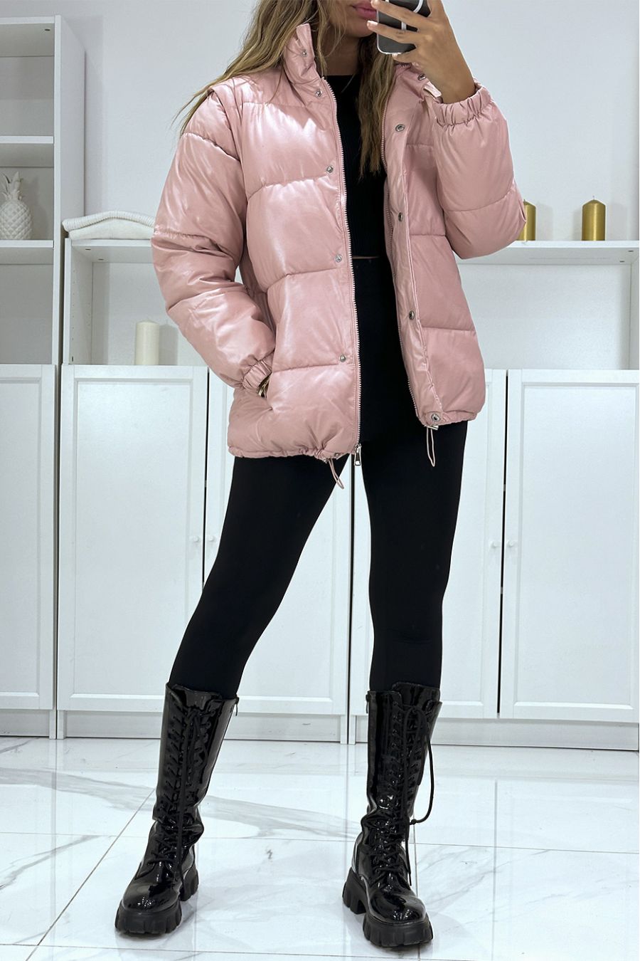 Superb pink quilted down jacket 4 in 1 - 2