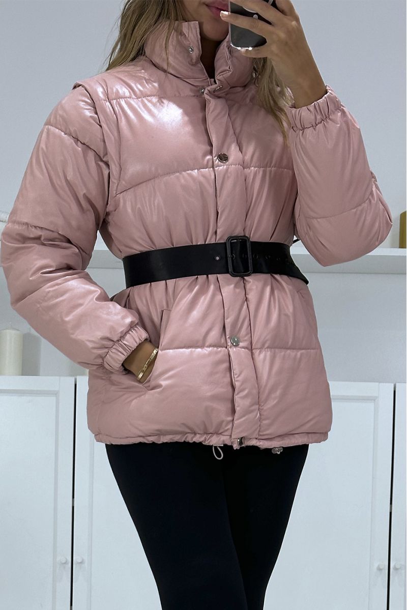 Superb pink quilted down jacket 4 in 1 - 4