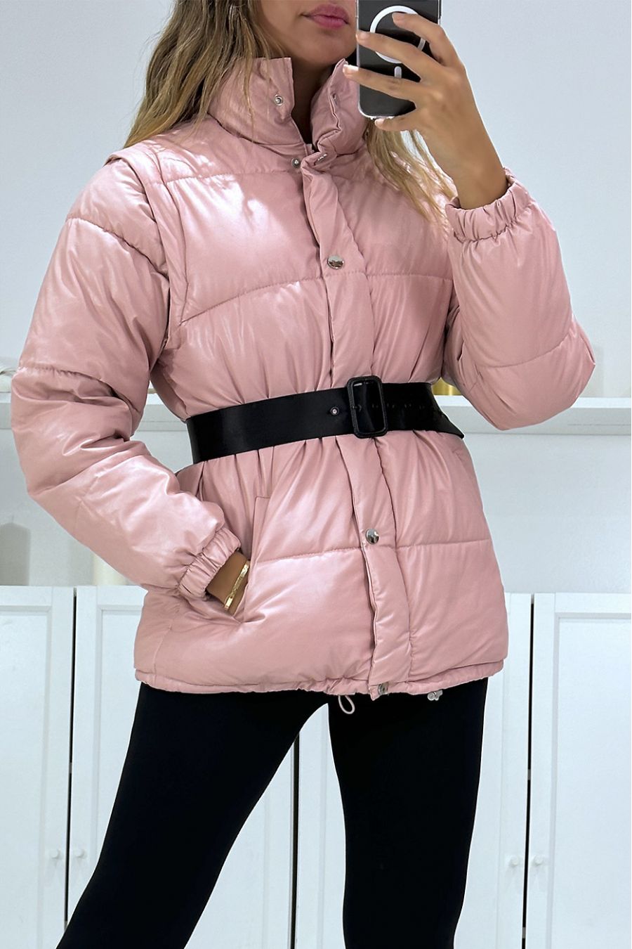 Superbe doudoune rose matelassé 4 en 1