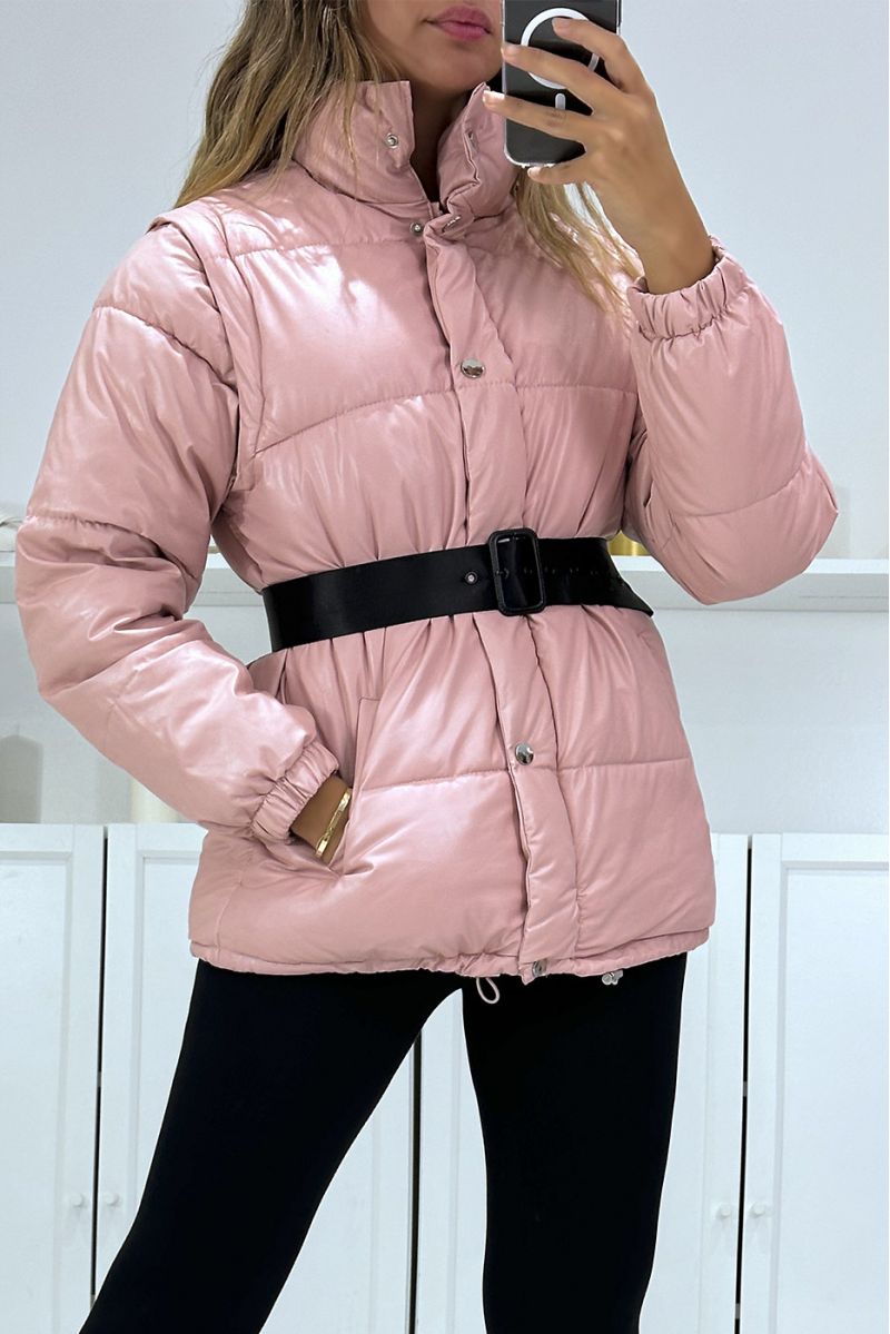 Superb pink quilted down jacket 4 in 1 - 5