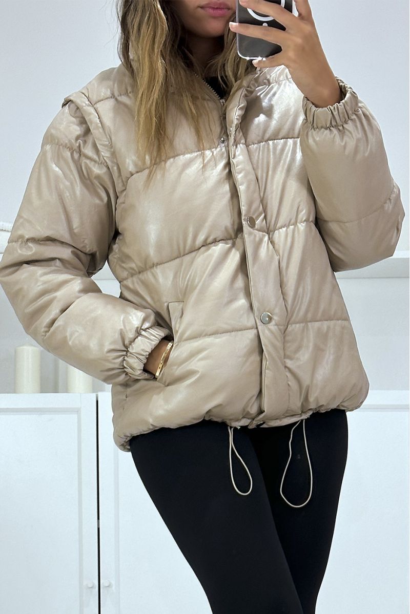 Superb 4-in-1 quilted taupe down jacket - 4