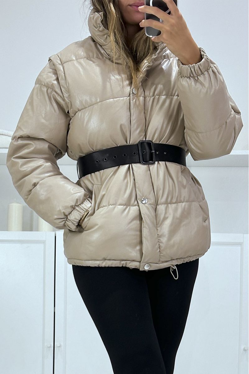 Superb 4-in-1 quilted taupe down jacket - 7