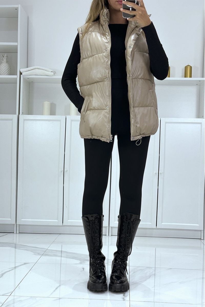Superb 4-in-1 quilted taupe down jacket - 9