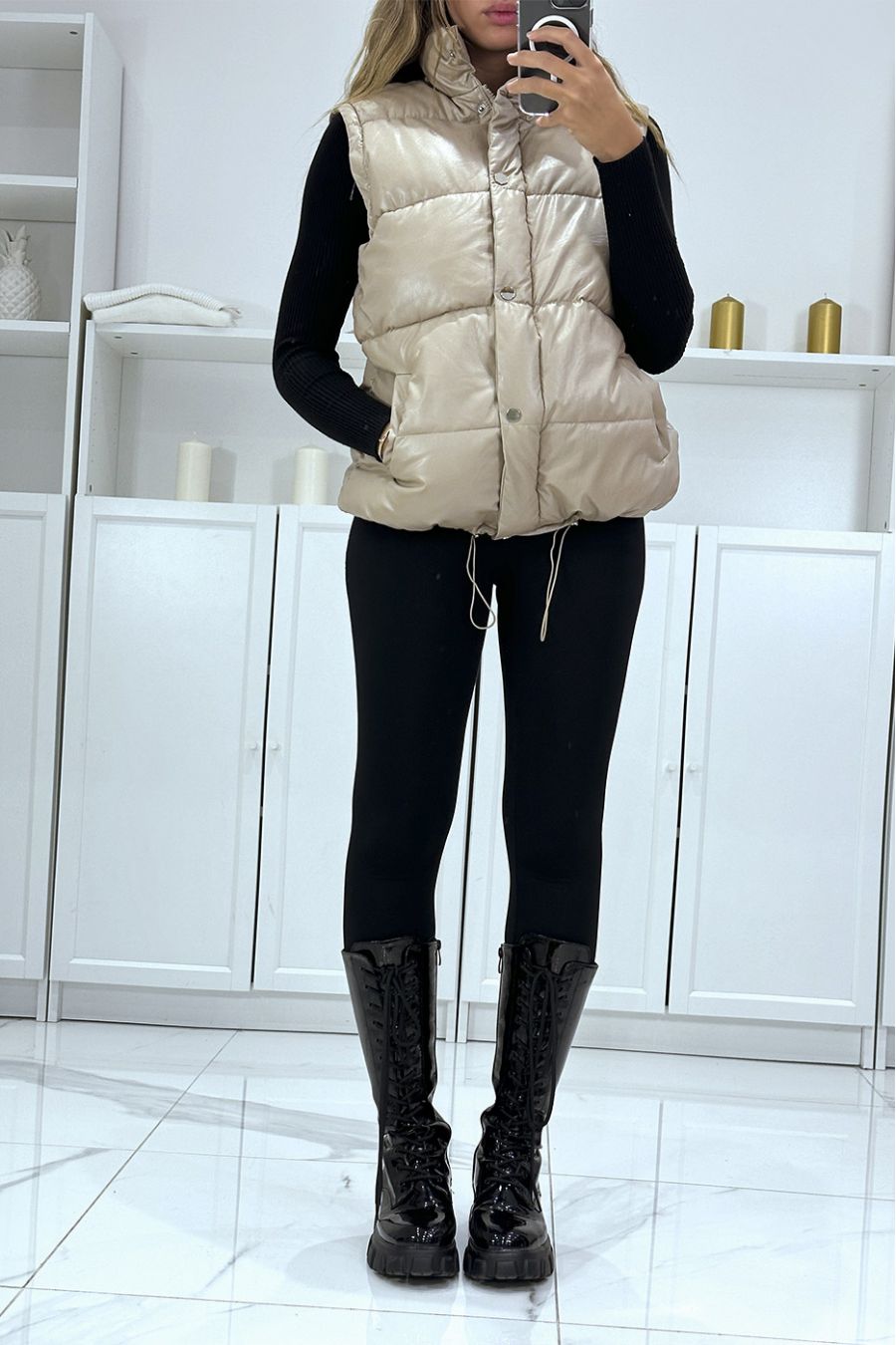 Schitterend 4-in-1 gewatteerd taupe donsjack - 10