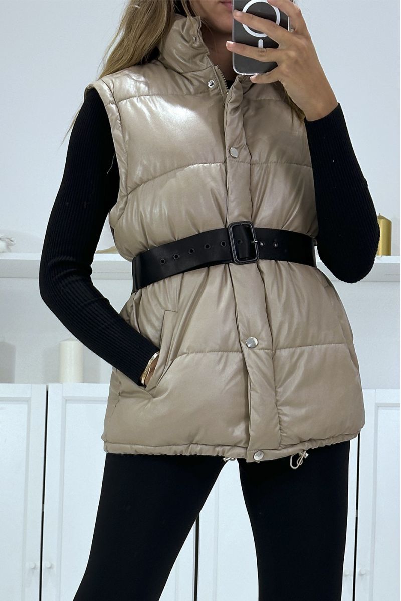 Superb 4-in-1 quilted taupe down jacket - 11