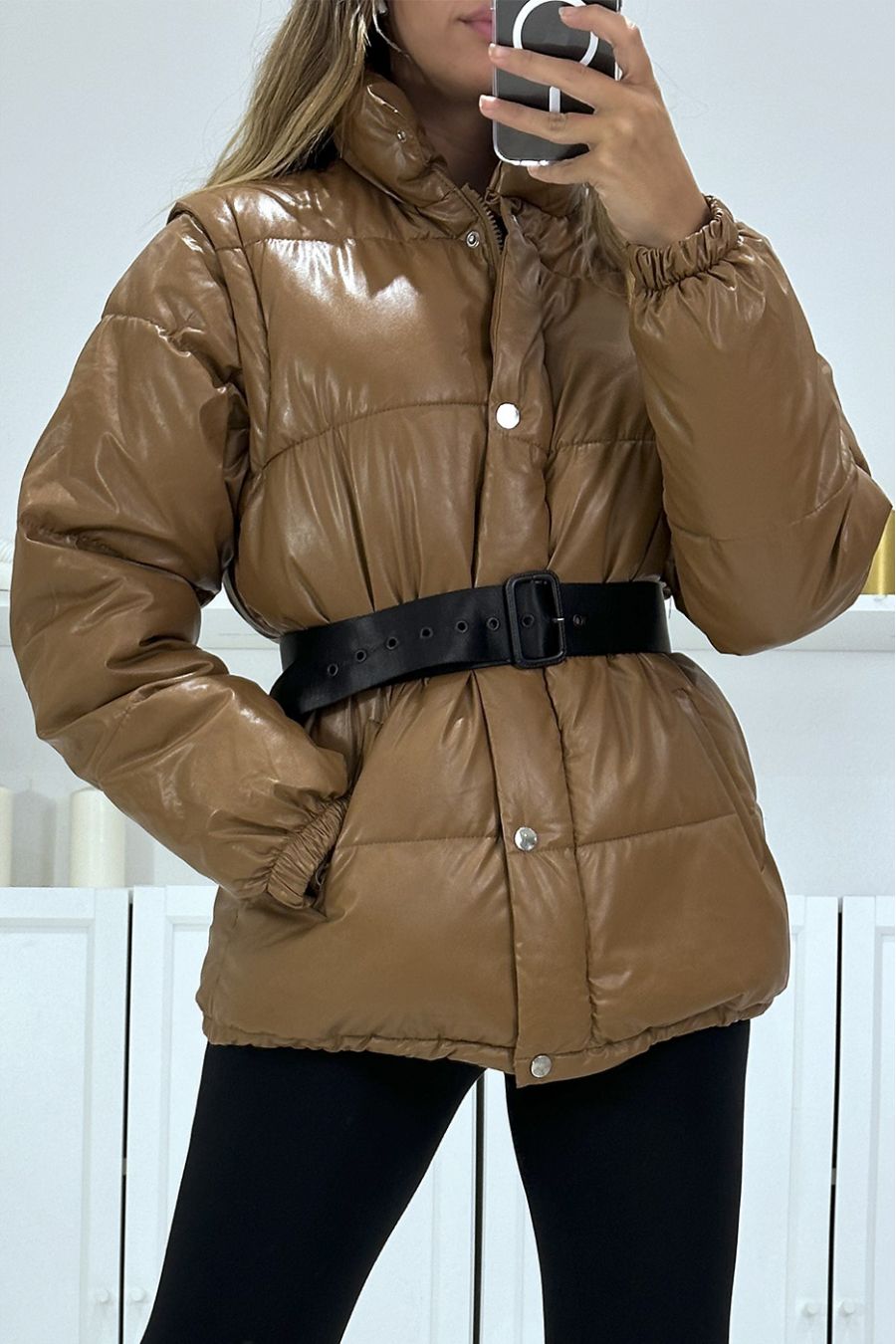 Schitterend 4-in-1 gewatteerd camel donsjack - 6