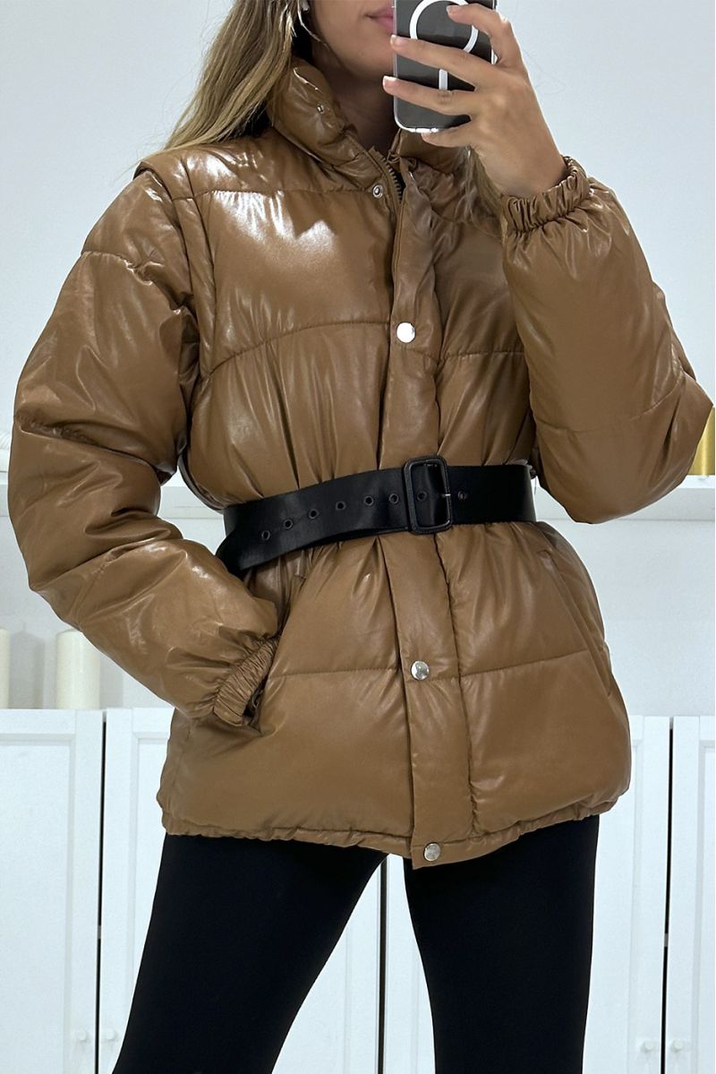 Superb 4-in-1 quilted camel down jacket - 6