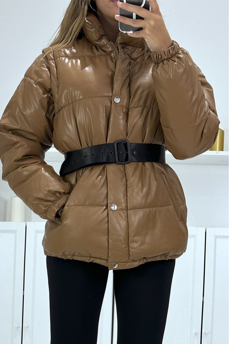 Superb 4-in-1 quilted camel down jacket - 7