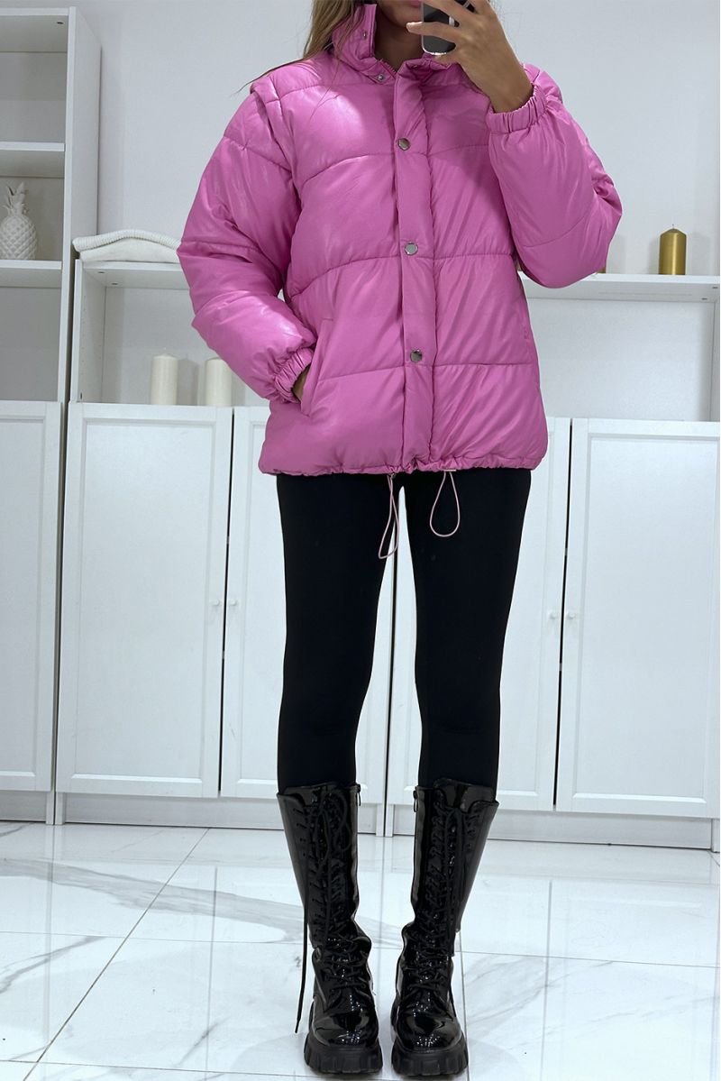 Superb fuchsia quilted 4 in 1 down jacket - 5