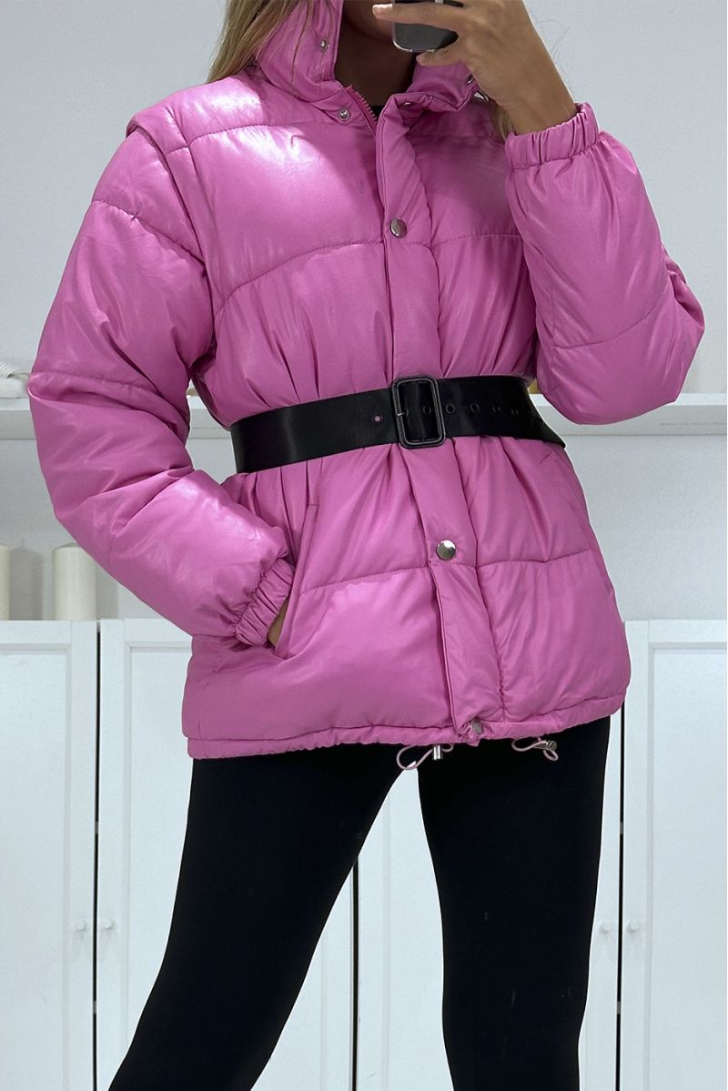 Superb fuchsia quilted 4 in 1 down jacket - 7