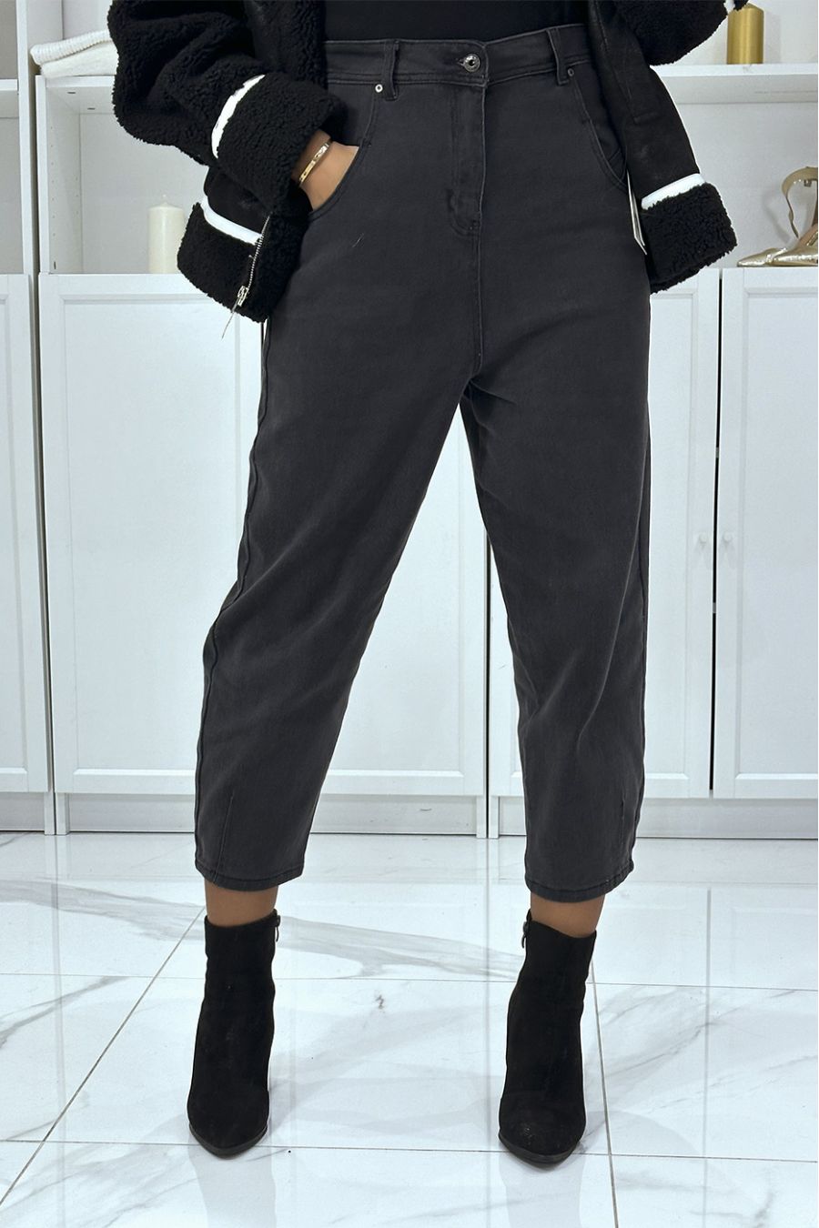 Losse zwarte 3/4 en hoge taille jeans - 1