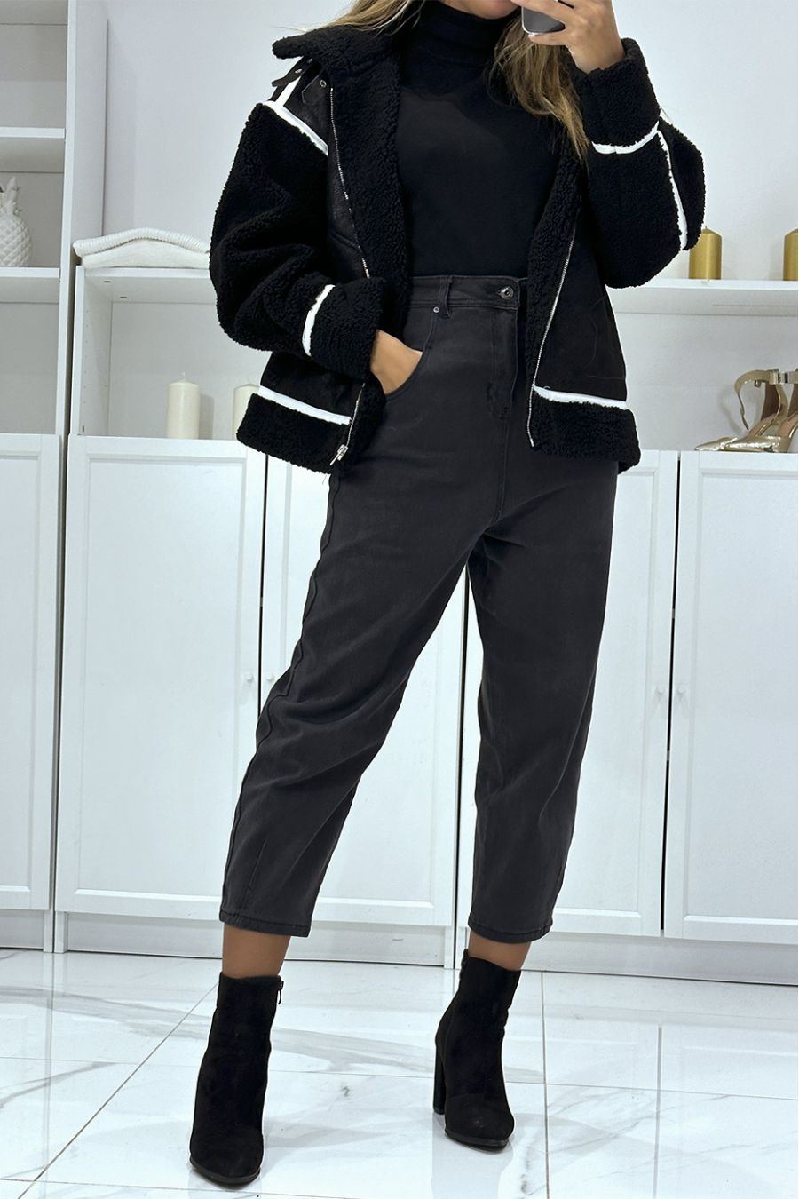 Losse zwarte 3/4 en hoge taille jeans - 2