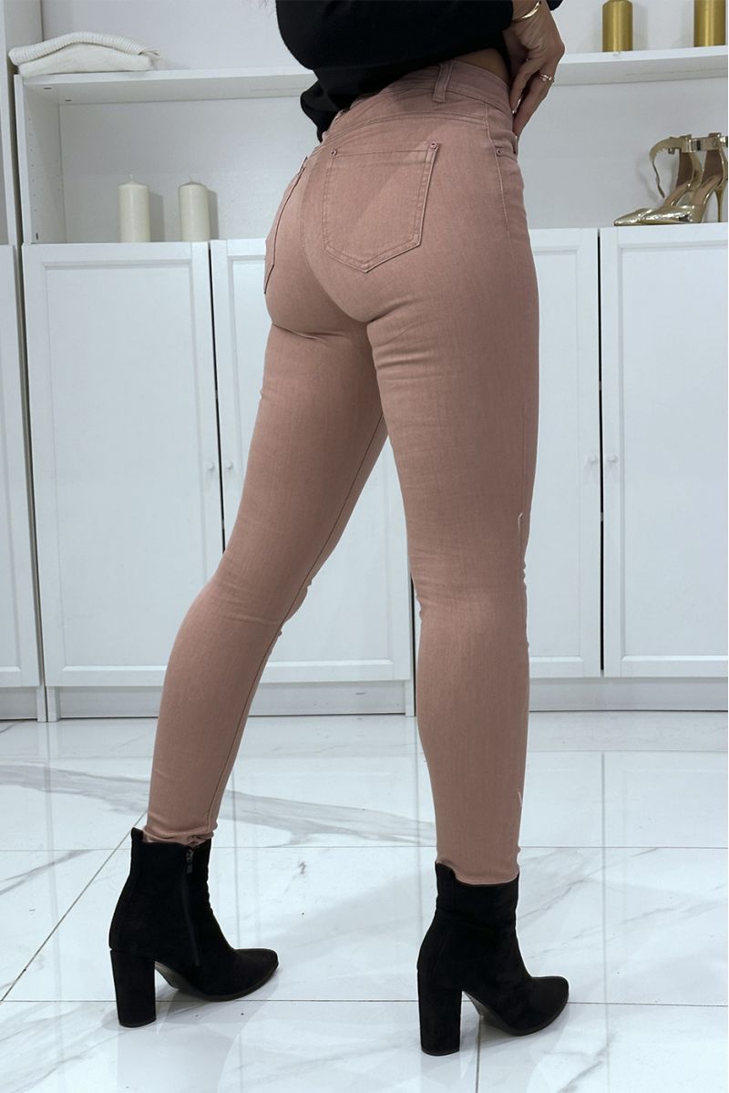 Rekbare roze slim jeans met zakken en ritssluiting - 2