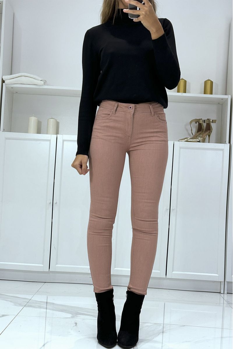 Rekbare roze slim jeans met zakken en ritssluiting - 3