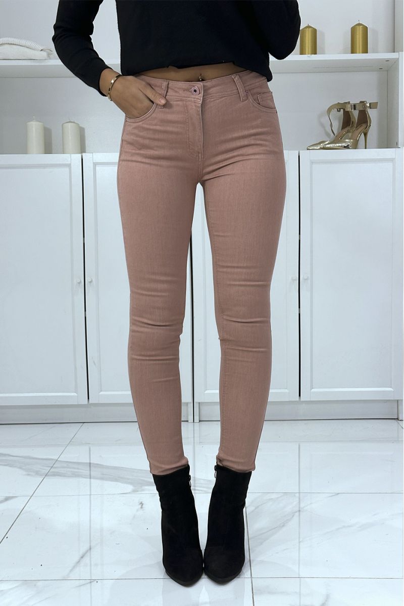 Stretchy pink slim jeans with pockets and zip closure - 4