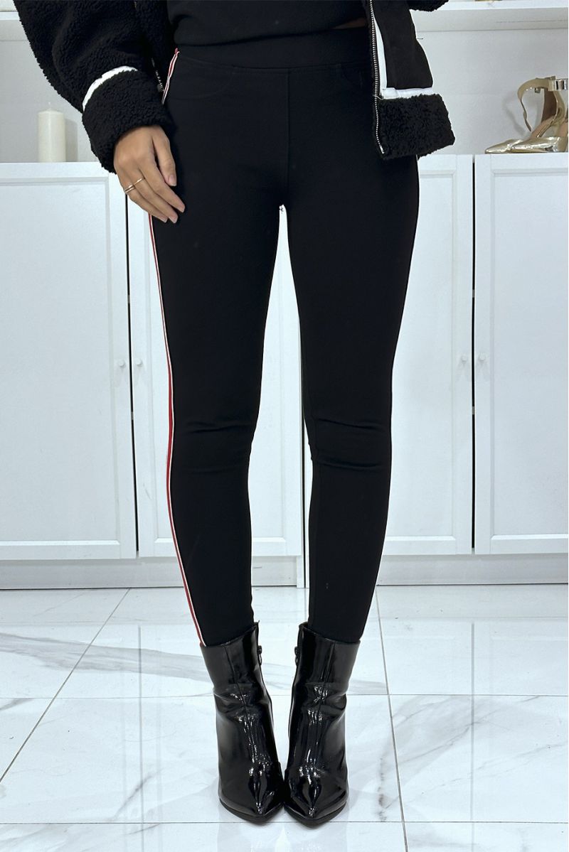 Black slim pants with fake pockets and stripes on the sides - 5