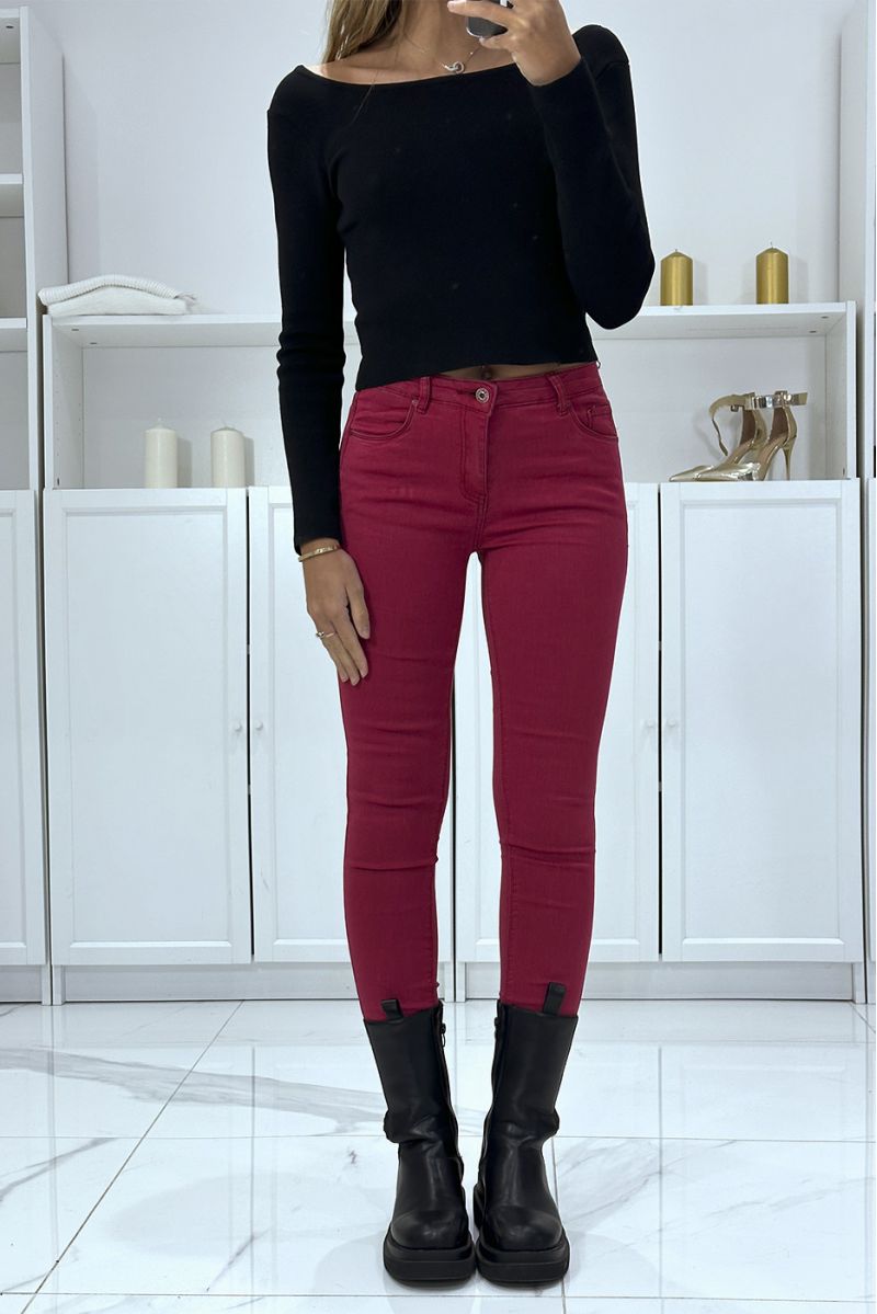 Rode stretch slim jeans met zakken en ritssluiting - 3