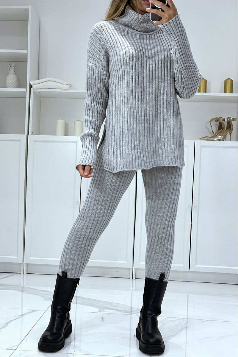 Turtleneck sweater and gray knit pants set, very warm for winter - 4