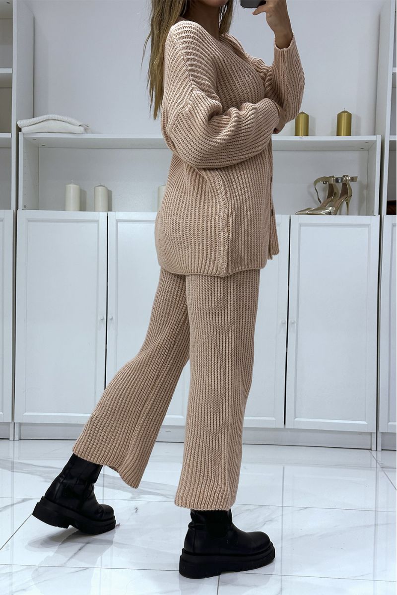 Long vest and pink knit pants set, very warm for winter - 3