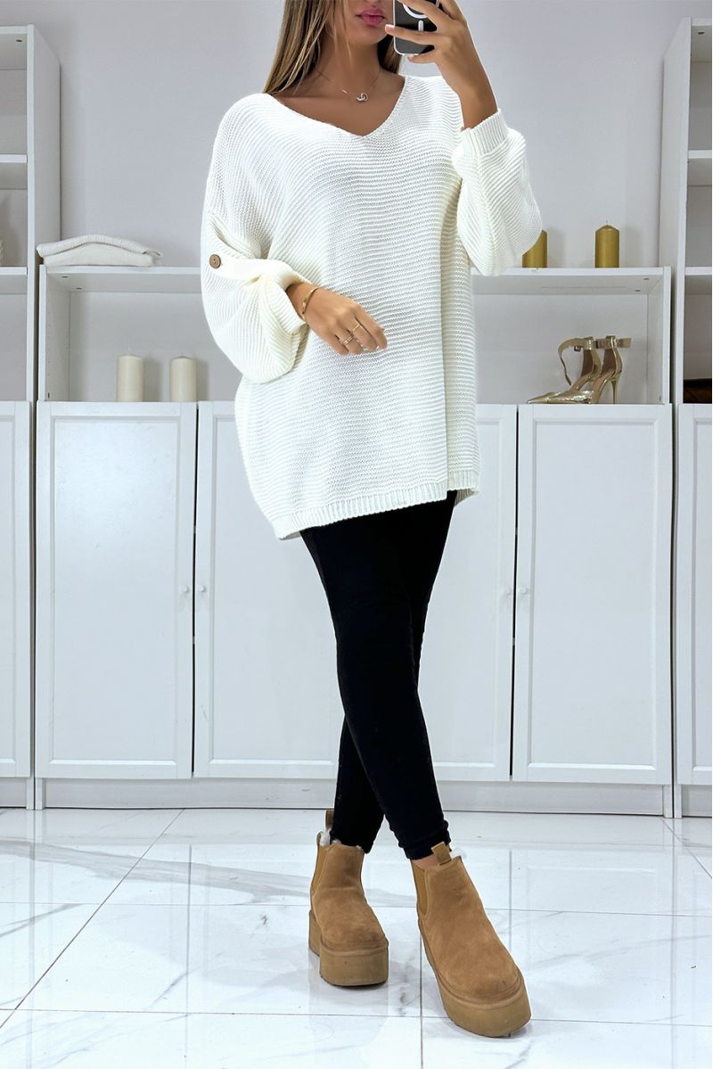 Oversized white jumper with puff sleeves and V-neck - 5 Oversized white jumper with puff sleeves and V-neck - 5