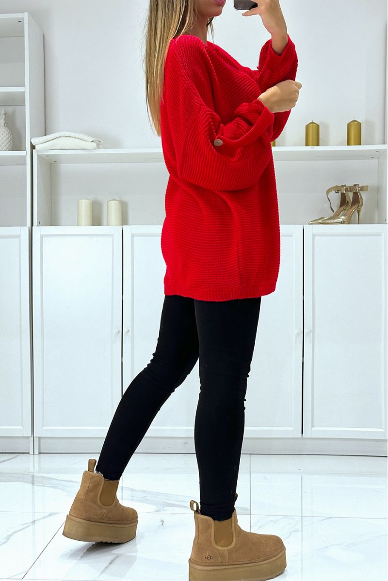 Oversized red sweater with puff sleeves and V-neck - 3 Oversized red sweater with puff sleeves and V-neck - 3
