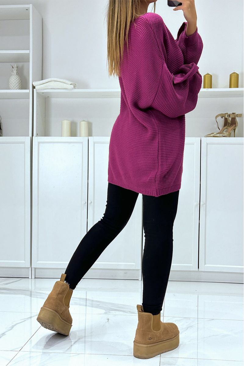 Oversized lilac sweater with puff sleeves and V-neck - 3
