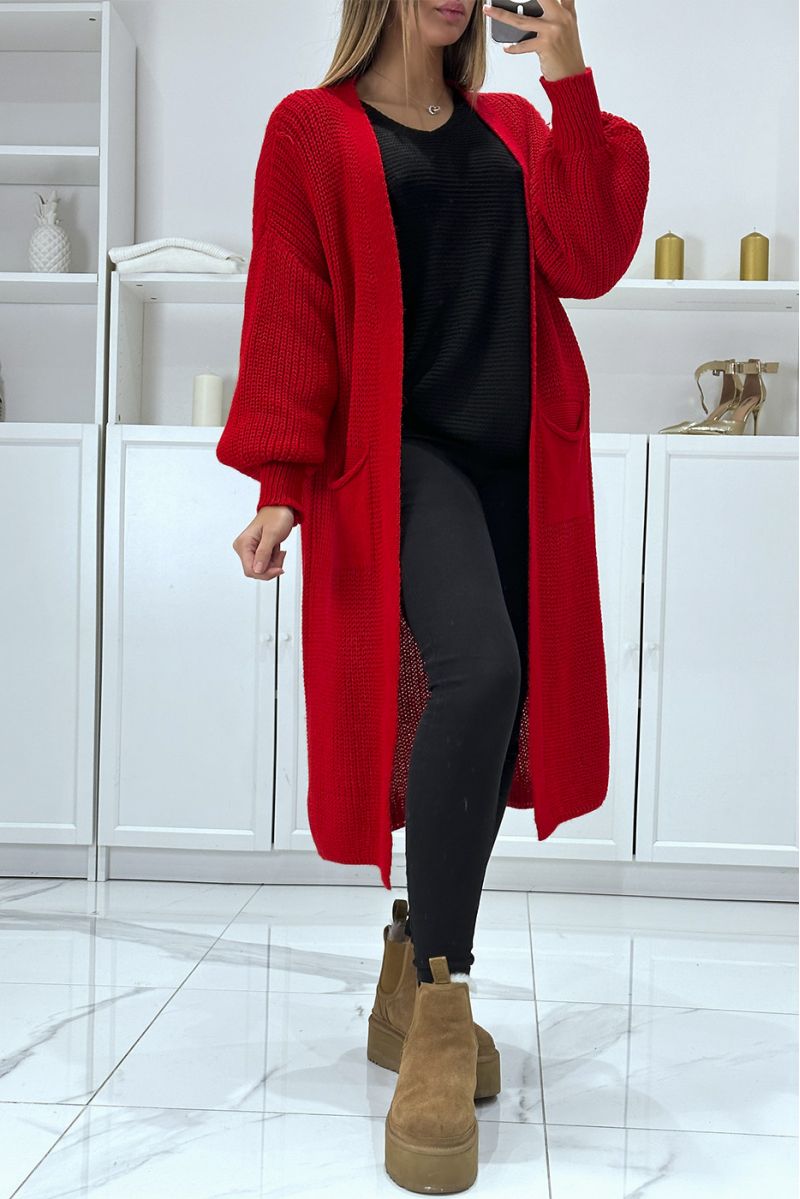 gilet grosse maille rouge