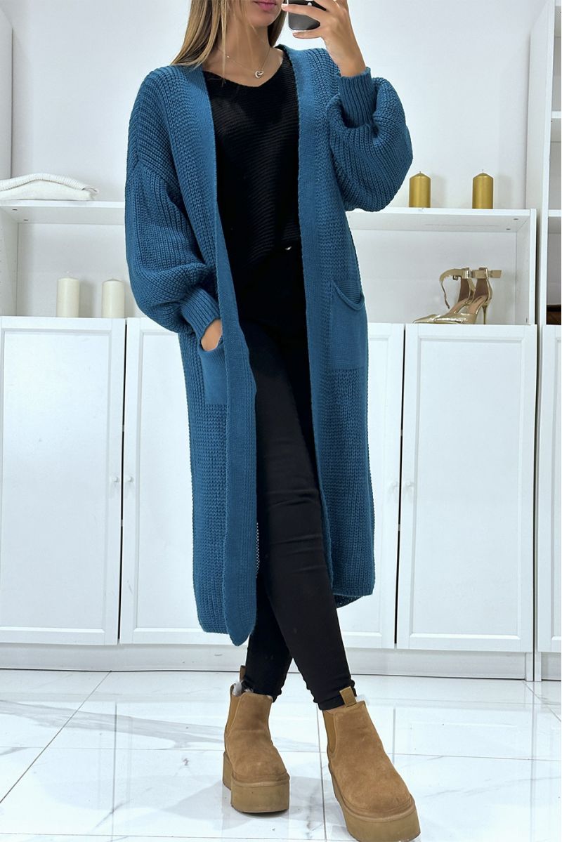Long duck cardigan with chunky puff sleeves - 1