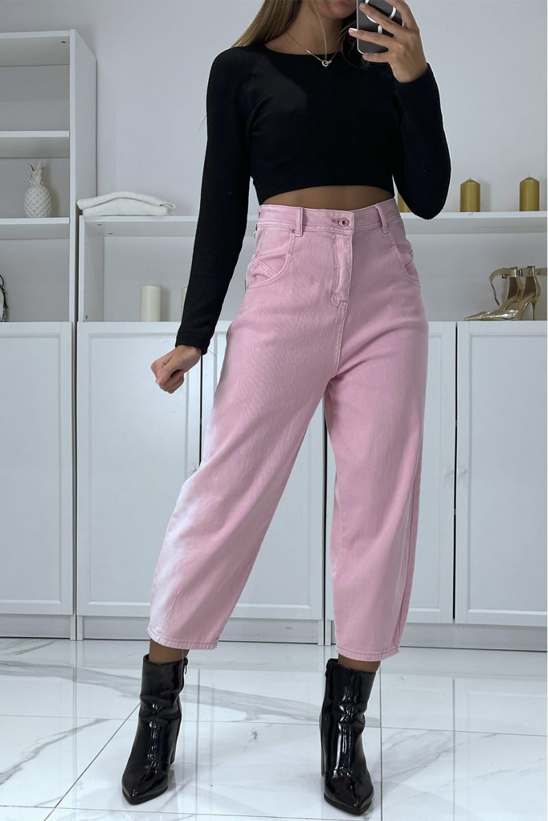 Losse roze 3/4 en hoge taille jeans - 1