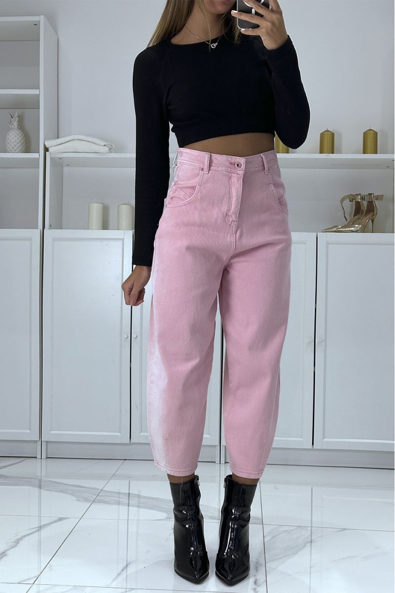 Losse roze 3/4 en hoge taille jeans - 2
