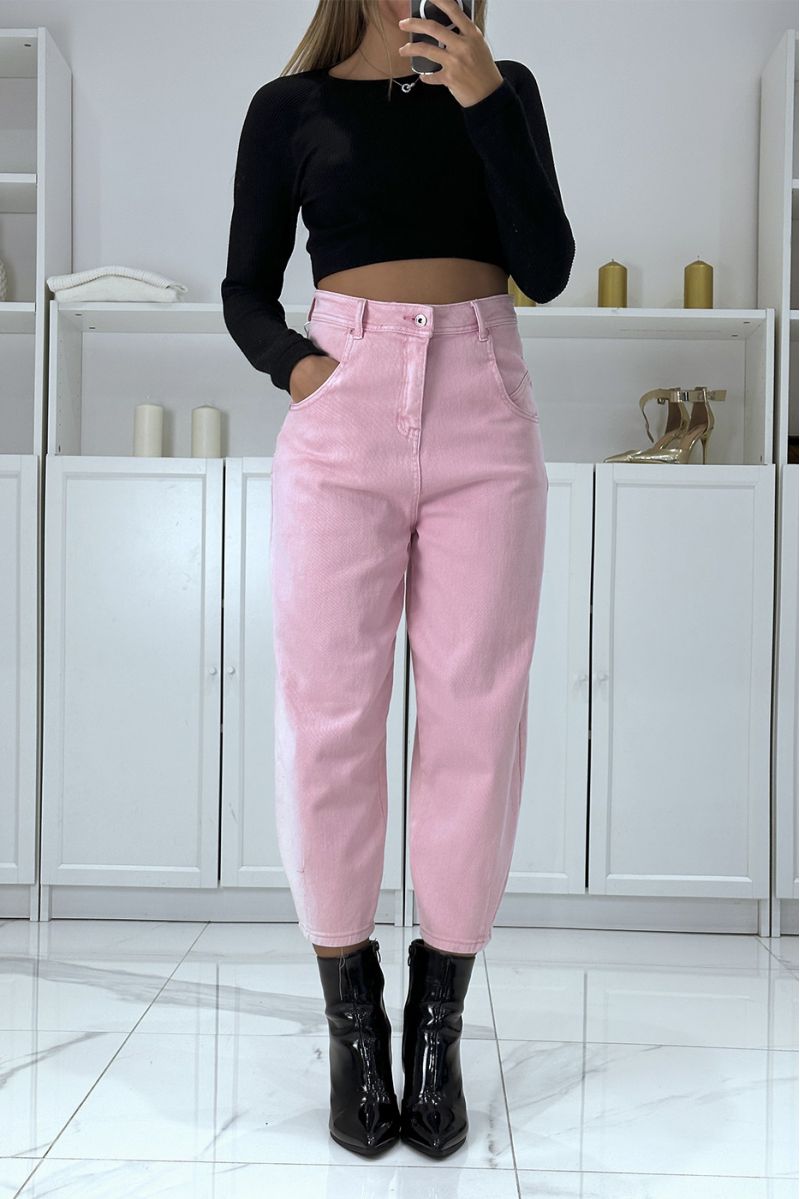 Losse roze 3/4 en hoge taille jeans - 4